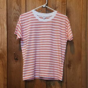 J. Crew Short Sleeve Crewneck 100% Cotton Oversized Tee XS, Pink & White Stripes